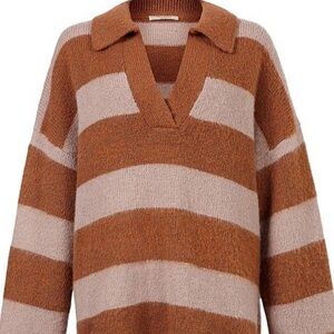 All Saints V-Neck Sweater - Brown and Cream